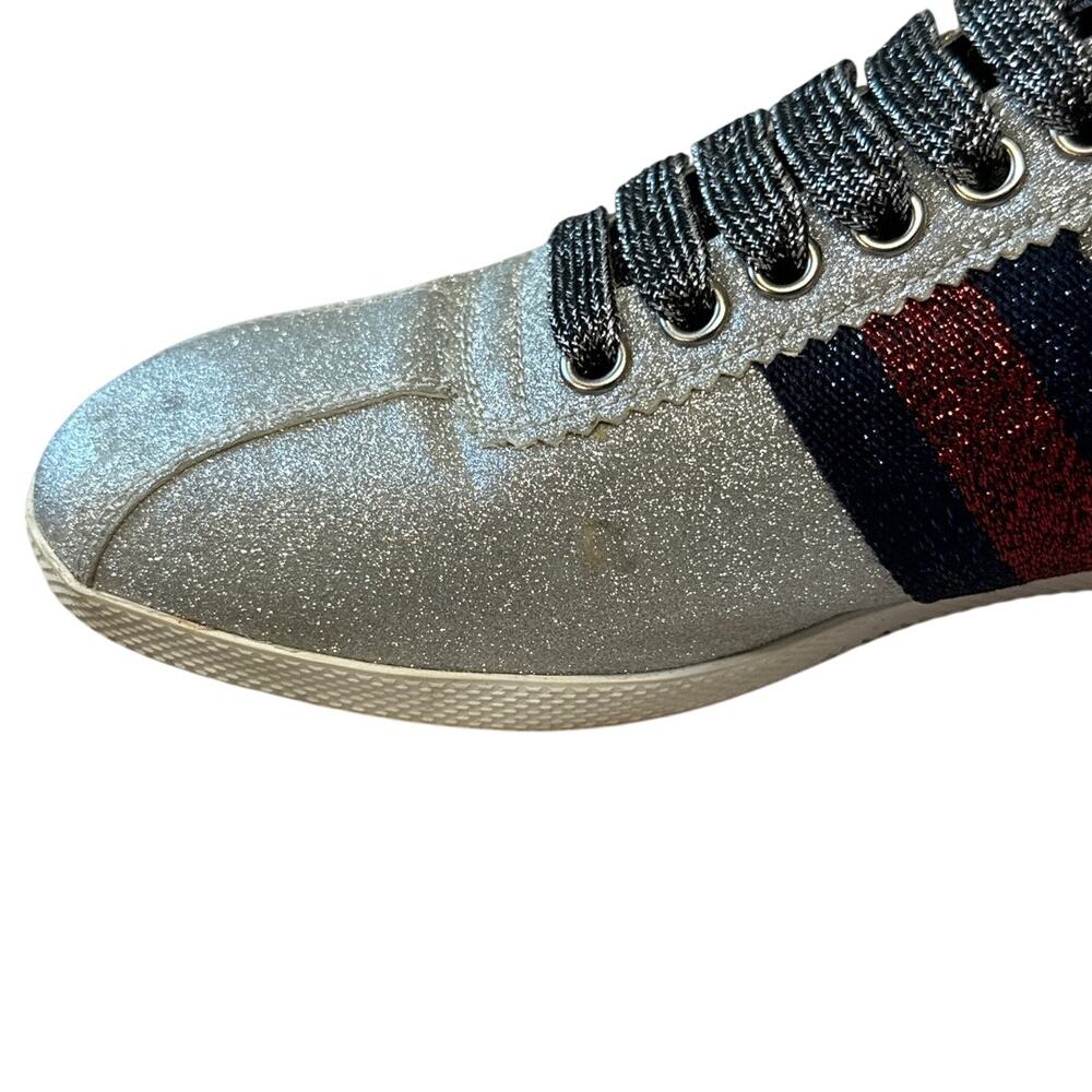 Gucci Bambi Silver Glitter Web Sneaker 39 Spiked - Picture 14 of 16